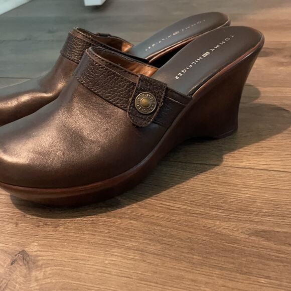 Tommy Hilfiger Brown Leather Clog Mules Size 7 - Picture 7 of 10